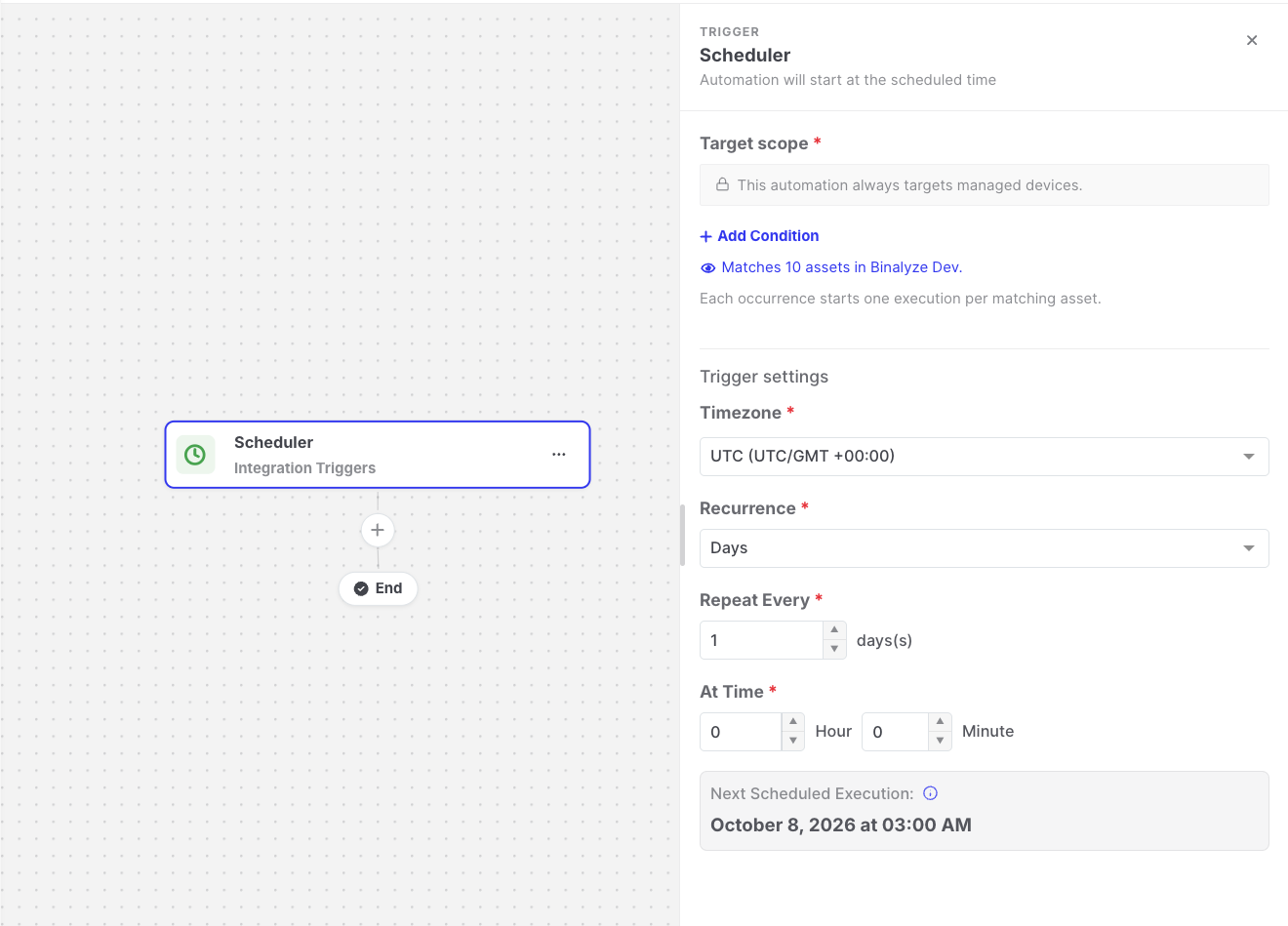 Scheduler: Trigger settings